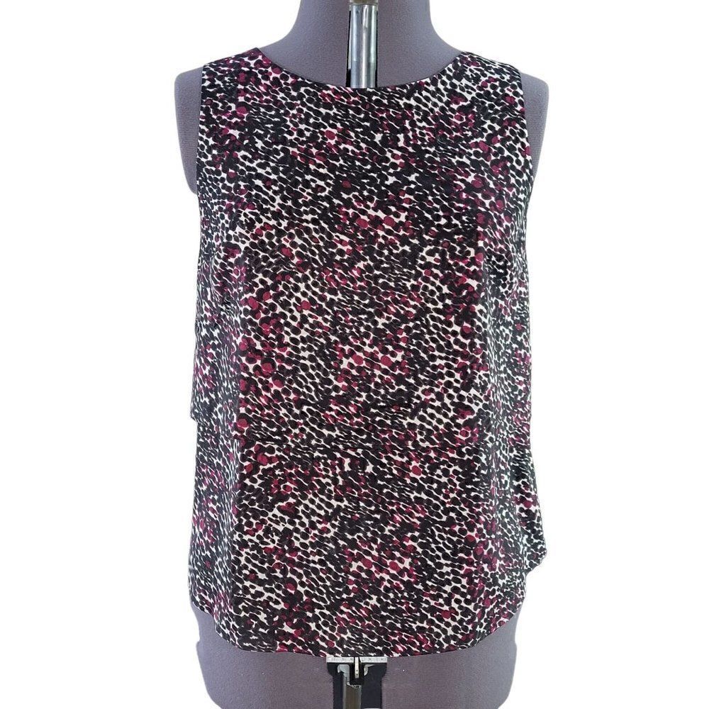 Anne Klein Purple Leopard Print Sleeveless Blouse Sz 10